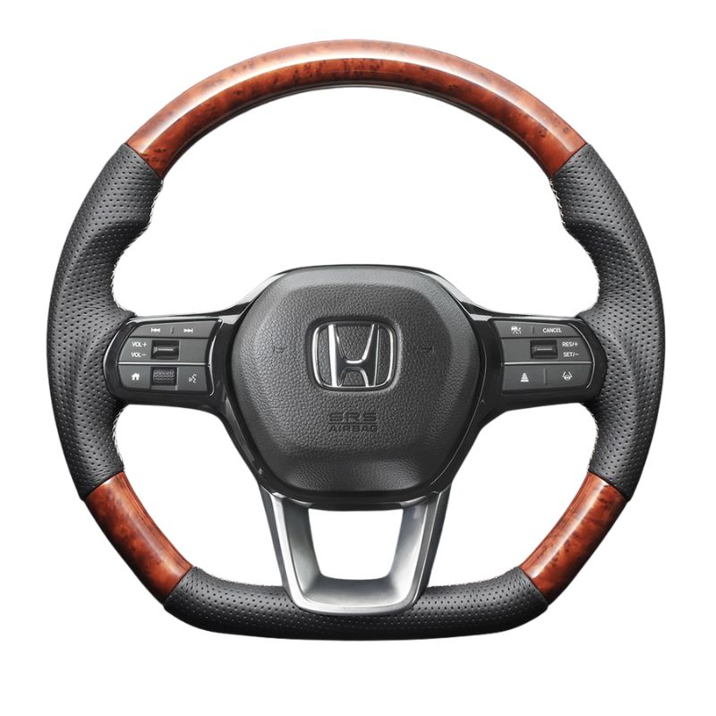 高品質の証ユーロステッチ採用 茶木目 x シルバーステッチ 純正交換ガングリップステアリング ステップワゴン RP系 R4|5-R6|8 LS268