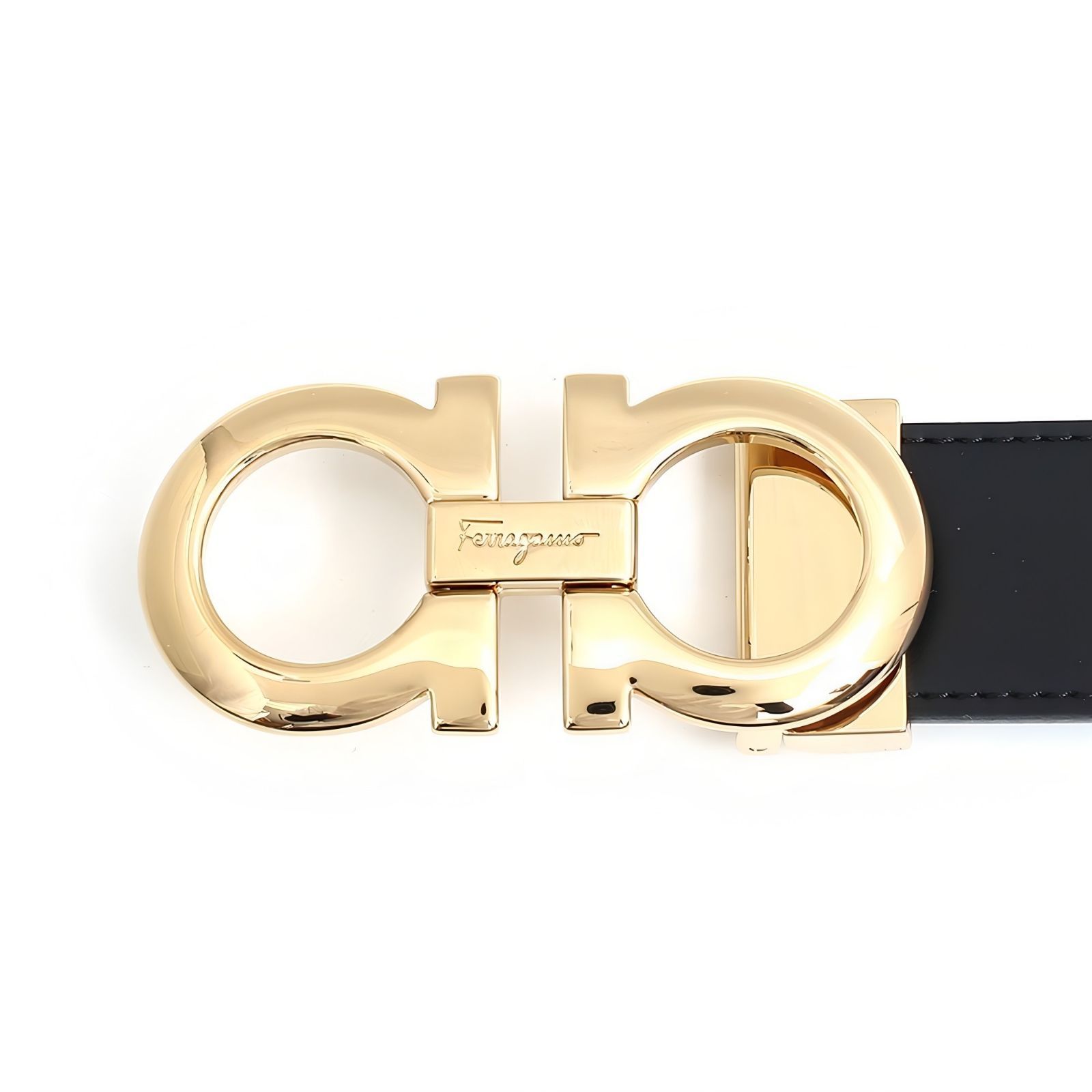 フェラガモ FERRAGAMO ベルト ダブル ガンチーニ リバーシブル ユニセックス ブラック ゴールド ブランド おしゃれ 記念 プレゼント ギフト