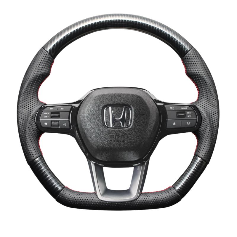 高品質の証ユーロステッチ採用 カーボン調xレッドステッチ 純正交換ガングリップステアリング CR-V ZC8 R6|7- LS266
