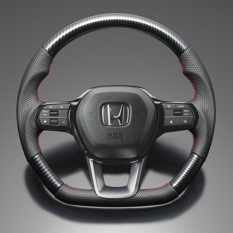 高品質の証ユーロステッチ採用 カーボン調xレッドステッチ 純正交換ガングリップステアリング CR-V ZC8 R6 7- LS266