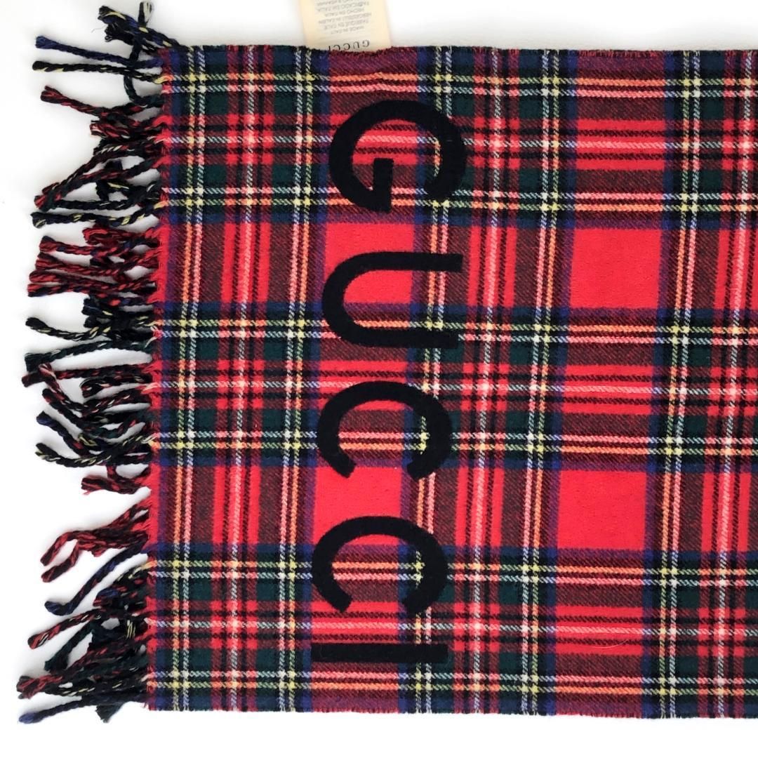 売り切り き GUCCI グッチ タータンチェック マフラー 597530 ウール レッド