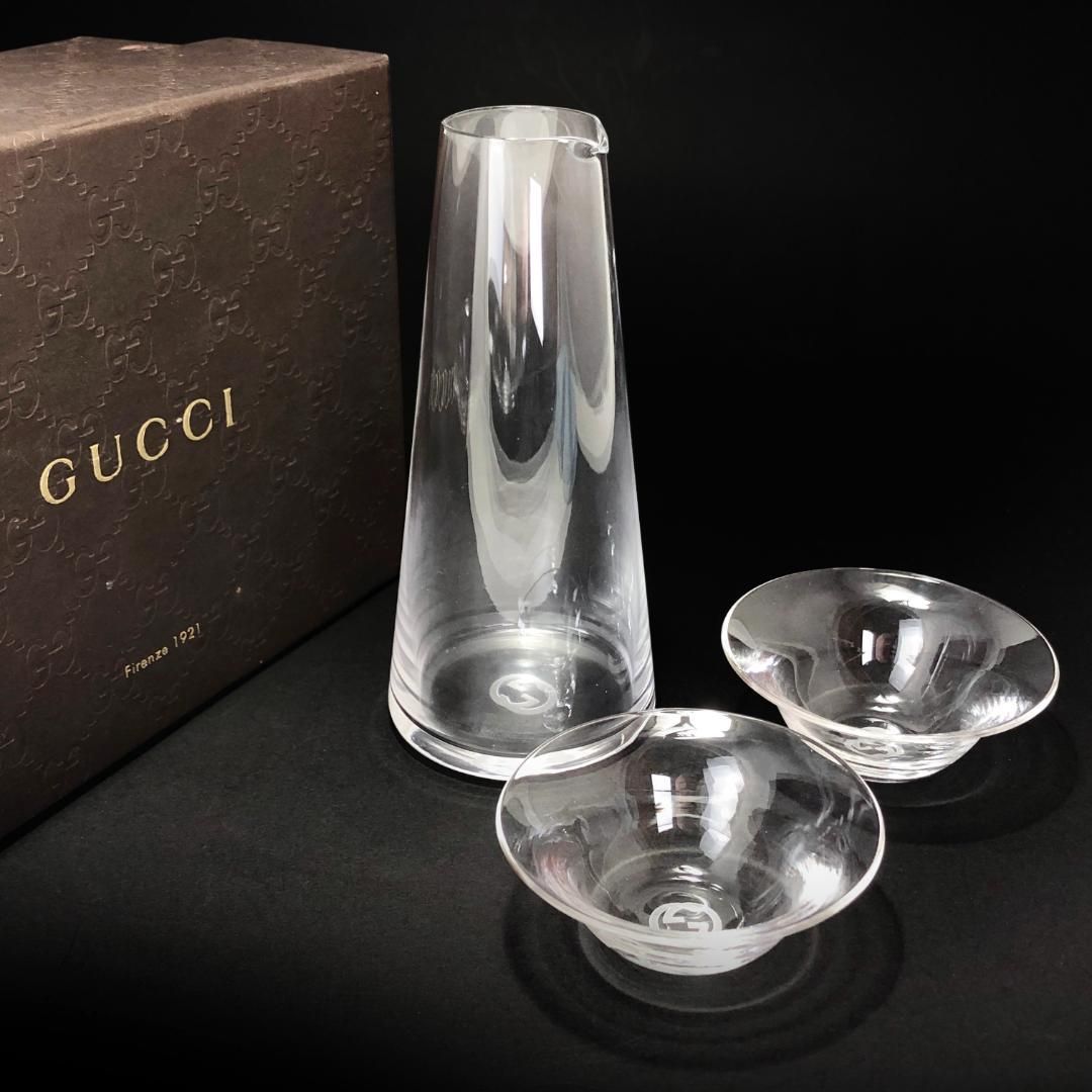 き GUCCI グッチ スガハラ sghr コラボ 冷酒器 お猪口 徳利 クリスタルグラス クリア