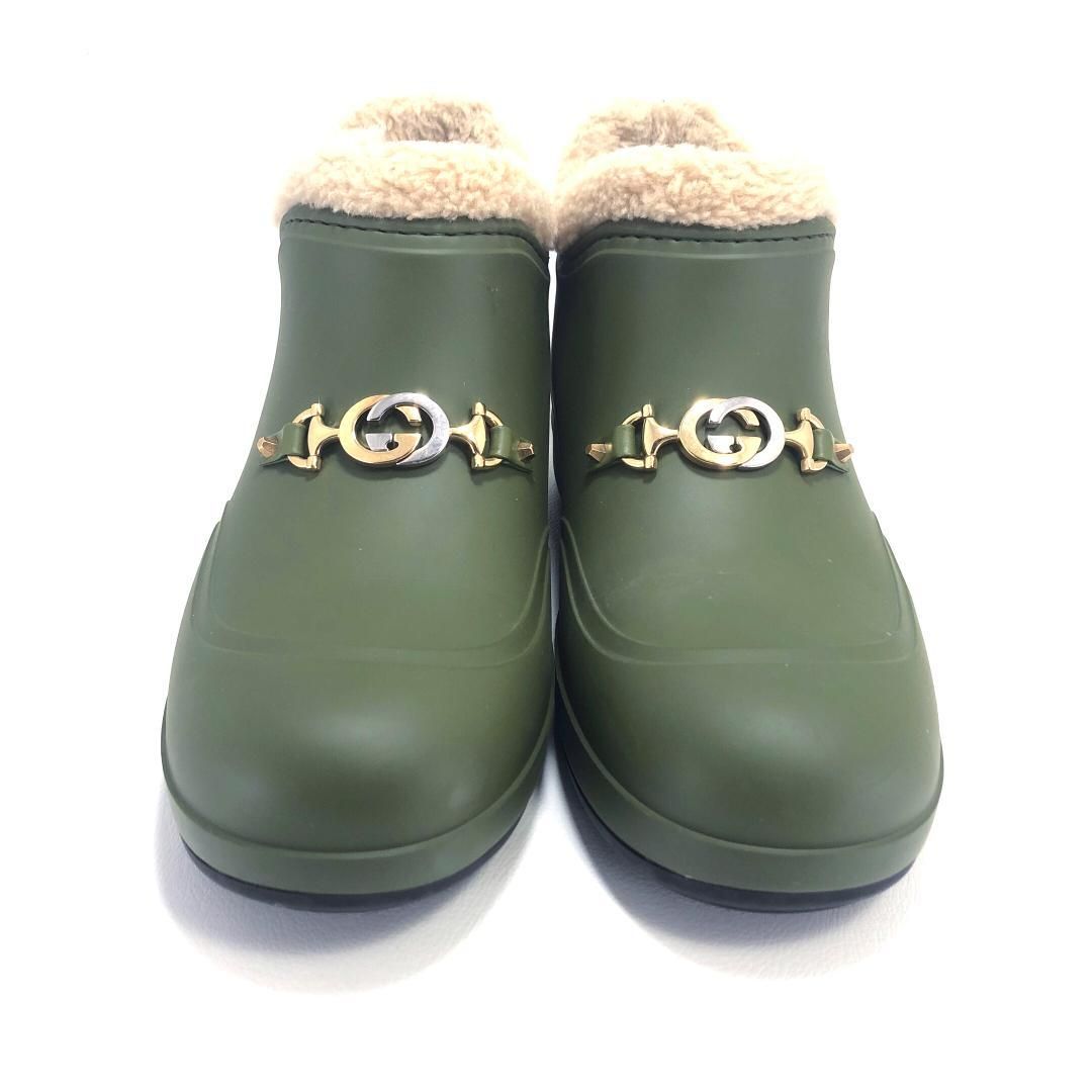 GUCCI グッチ メンズ ホースビット付き リアルムートン ボア アンクルブーツ ダブルG 7 26 cm ラバー グリーン