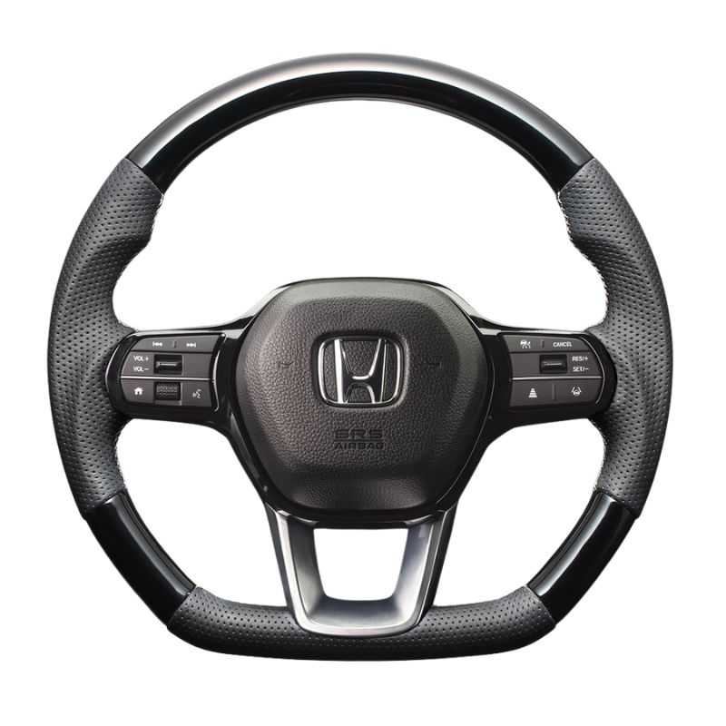 高品質の証ユーロステッチ採用 ピアノブラックxシルバーステッチ 純正交換ガングリップステアリング ステップワゴン RP系 R4|5-R6|8 LS265