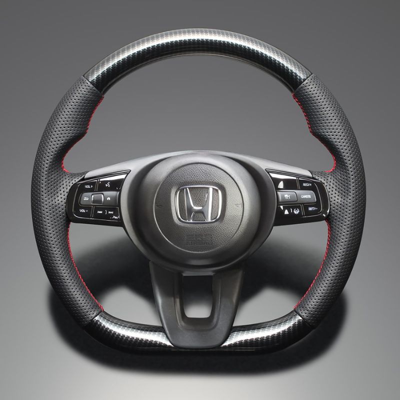 高品質の証ユーロステッチ採用 カーボン調xレッドステッチ 純正交換ガングリップステアリング ヴェゼル RV系 R3 1- LS264