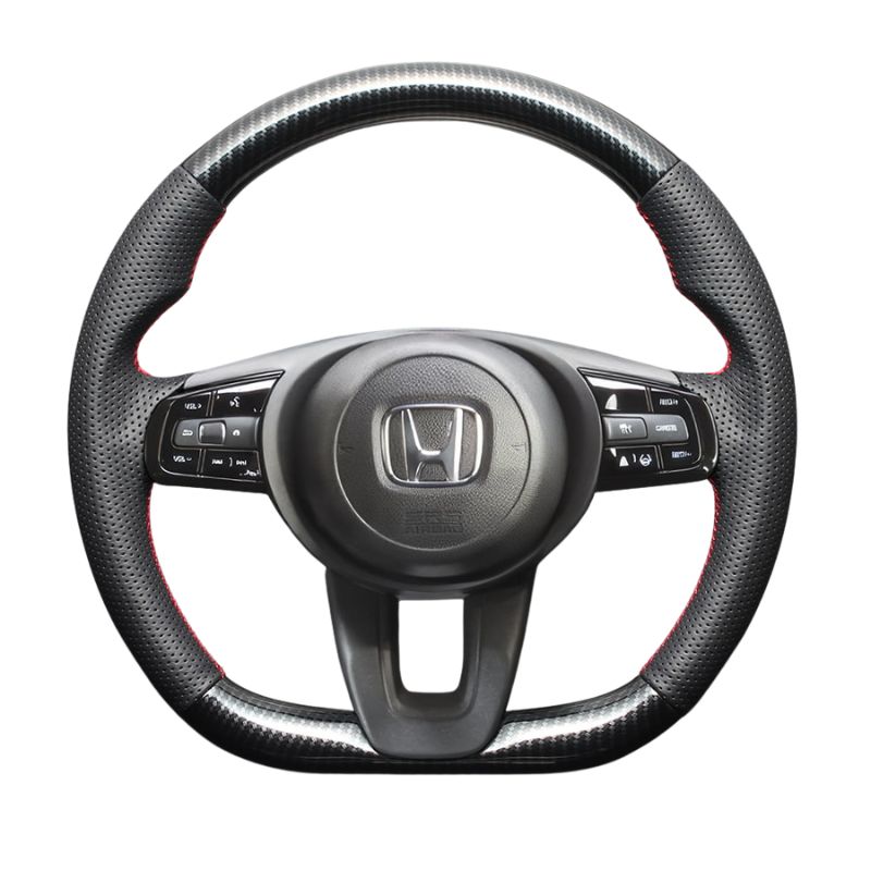 高品質の証ユーロステッチ採用 カーボン調xレッドステッチ 純正交換ガングリップステアリング ヴェゼル RV系 R3|1- LS264