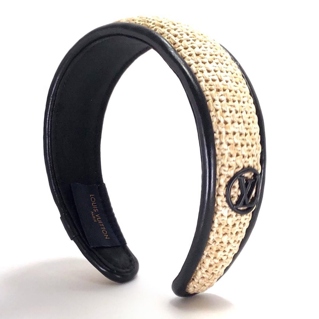 LOUIS VUITTON ルイヴィトン ヘッドバンド ラフィア M77534 ラフィア ラムレザー シルク NOIR ノワール