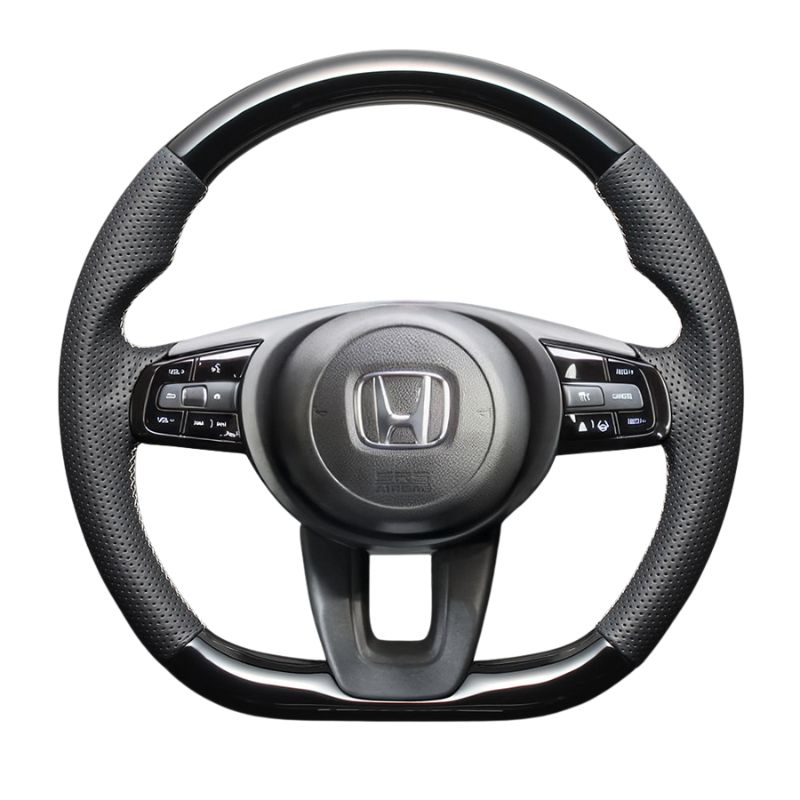 高品質の証ユーロステッチ採用 ピアノブラックxシルバーステッチ 純正交換ガングリップステアリング ヴェゼル RV系 R3|1- LS263