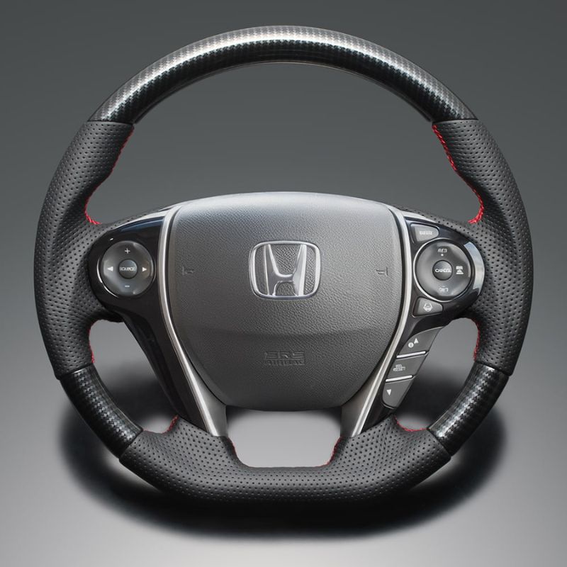 カーボン調xレッドステッチ 純正交換ガングリップステアリング オデッセイ RC系前期 H25 11-R2 9 LS262 4スポーク ハイブリッド車可