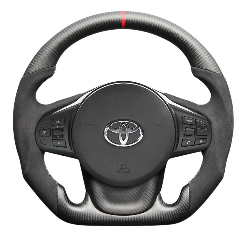 最上位モデル マットリアルカーボン x アルカンターラBK x シルバーステッチ 純正交換ガングリップステアリング スープラ DB系 R1|5-R8|4 LS248