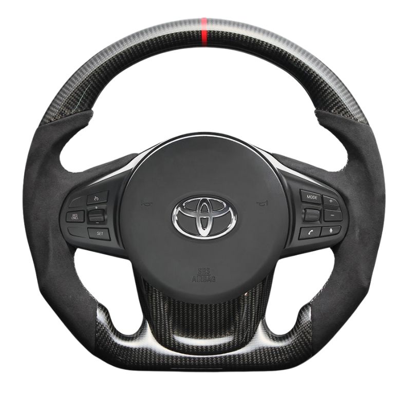 最上位モデル 艶有リアルカーボン×アルカンターラBK×シルバーステッチ 純正交換ガングリップステアリング スープラ DB系 R1|5-R8|4 LS247