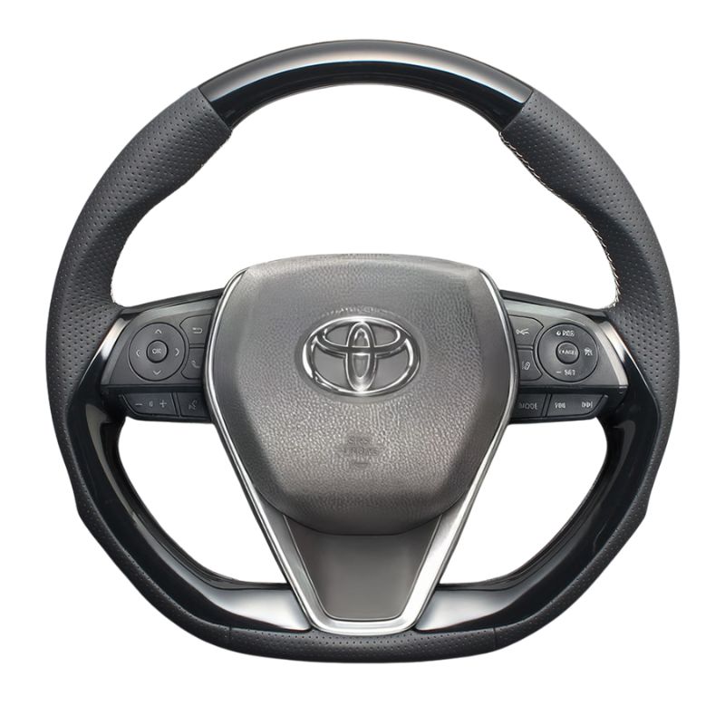 高品質の証ユーロステッチ採用 ピアノブラックxシルバーステッチ 純正交換ガングリップステアリング ハリアー 80系 R2|6- LS229