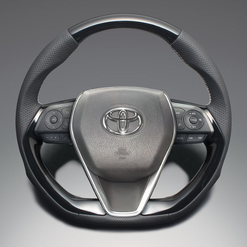 高品質の証ユーロステッチ採用 ピアノブラックxシルバーステッチ 純正交換ガングリップステアリング ハリアー 80系 R2 6- LS229