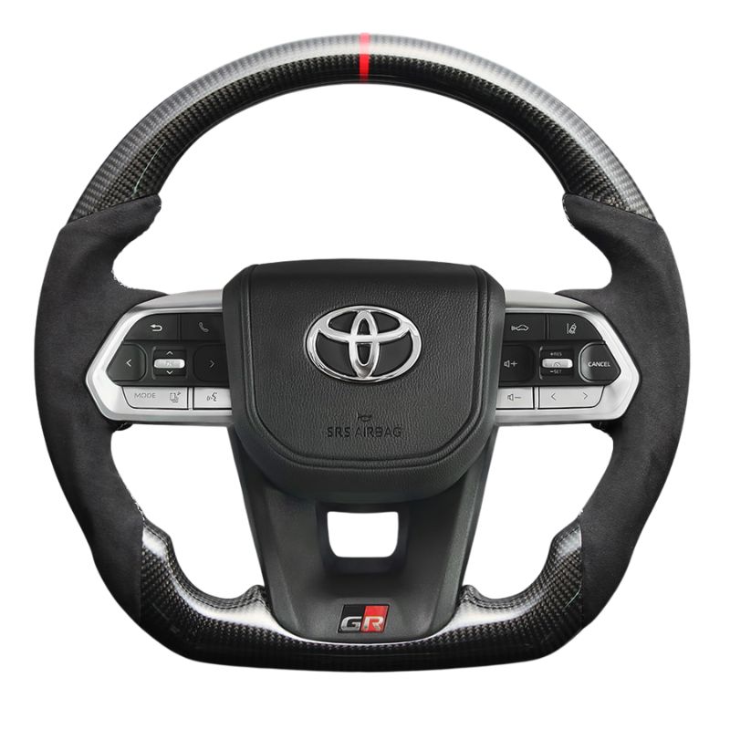 最上位モデル 艶有リアルカーボン×アルカンターラBK×シルバーステッチ 純正交換ガングリップステアリング ランクル 300系 R3|8- LS225 ヒーター対応