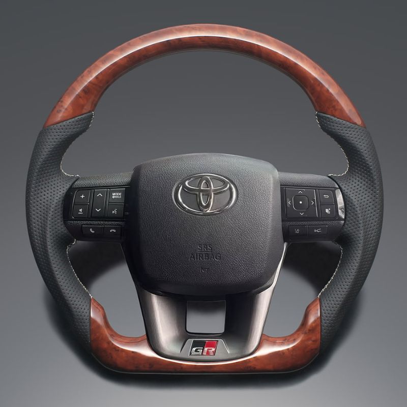 高品質の証ユーロステッチ採用 茶木目 x シルバーステッチ 純正交換ガングリップステアリング ランクル 70系 R5 11- 現行モデル LS220
