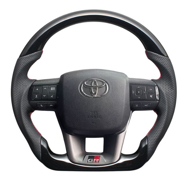 高品質の証ユーロステッチ採用 ピアノブラックxレッドステッチ 純正交換ガングリップステアリング ランクル 70系 R5|11- 現行モデル LS219