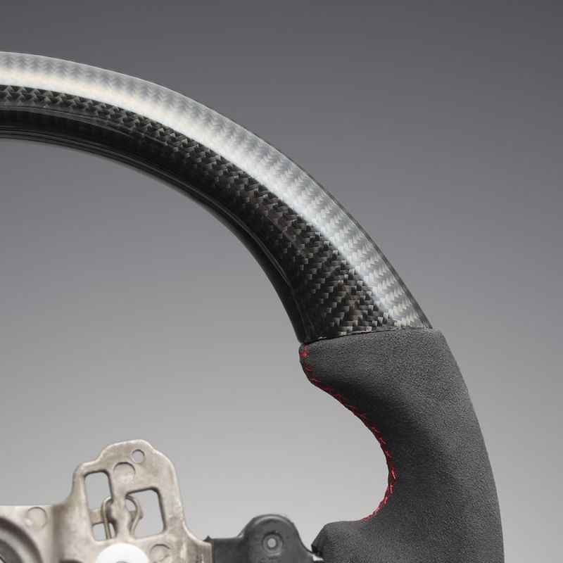 最上位モデル 艶ありリアルカーボン×アルカンターラBK×レッドユーロステッチ D型ガングリップステアリング プリウス 60系 Gグレード LS215 BRIGHTFACE_UK