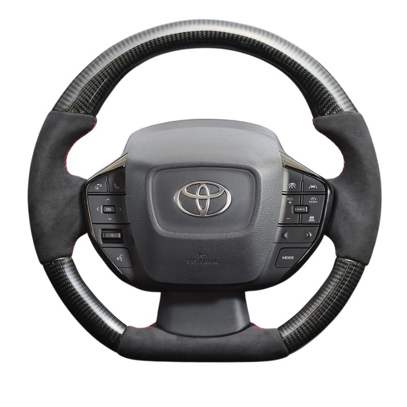 最上位モデル 艶ありリアルカーボン×アルカンターラBK×レッドユーロステッチ D型ガングリップステアリング プリウス 60系 Gグレード LS215
