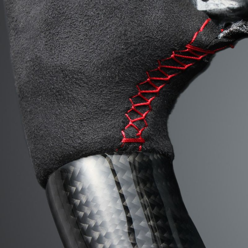 艶ありリアルカーボン×アルカンターラBK×レッドユーロステッチ D型ガングリップステアリング