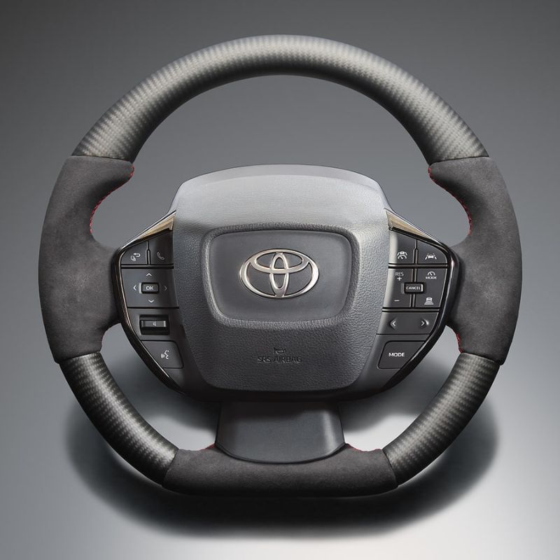 最上位モデル マットリアルカーボン×アルカンターラBK×レッドユーロステッチ D型ガングリップステアリング プリウス 60系 Gグレード LS214