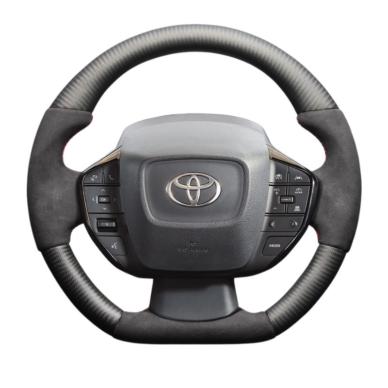 最上位モデル マットリアルカーボン×アルカンターラBK×レッドユーロステッチ D型ガングリップステアリング プリウス 60系 Gグレード LS214