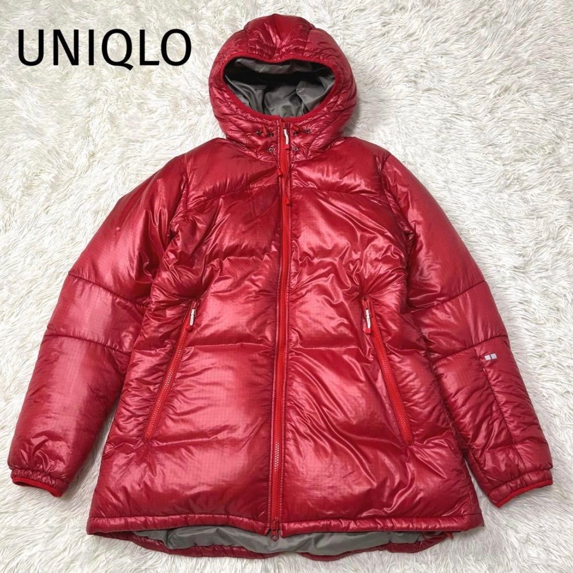 UNIQLO／ユニクロ】 ダウンジャケット フード付き レッド L アウトドア 