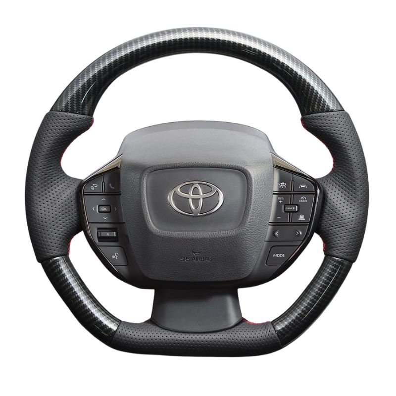 高品質の証ユーロステッチ採用 カーボン調xレッドステッチ 純正交換ガングリップステアリング プリウス 60系 Gグレード LS213