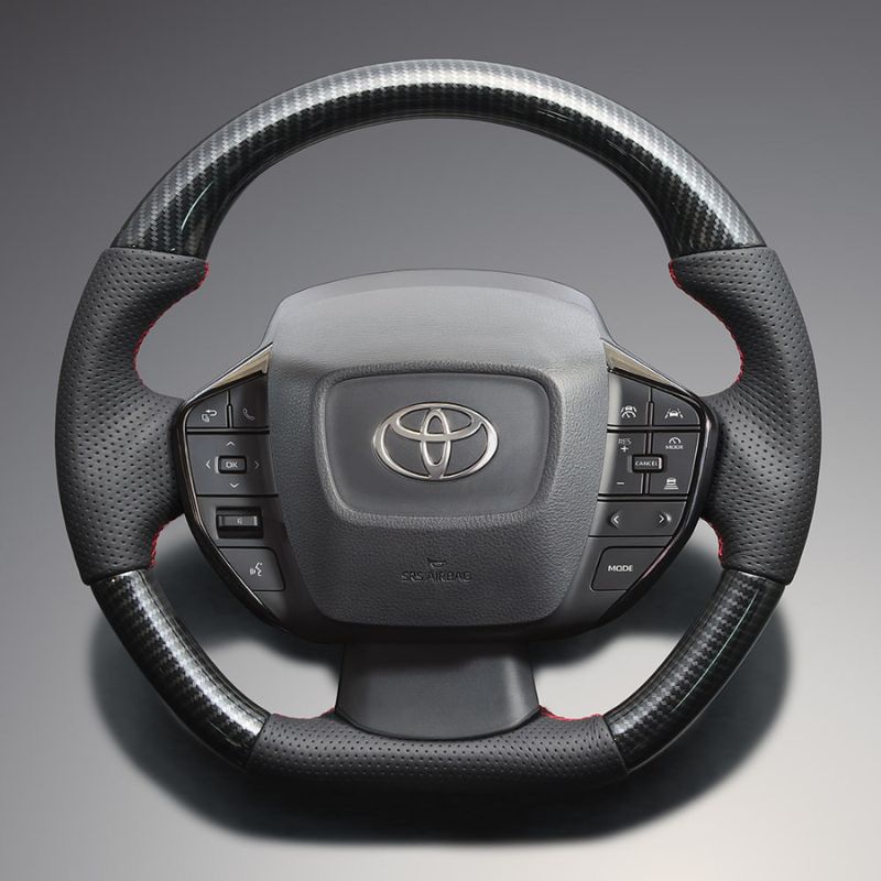 高品質の証ユーロステッチ採用 カーボン調xレッドステッチ 純正交換ガングリップステアリング プリウス 60系 Gグレード LS213