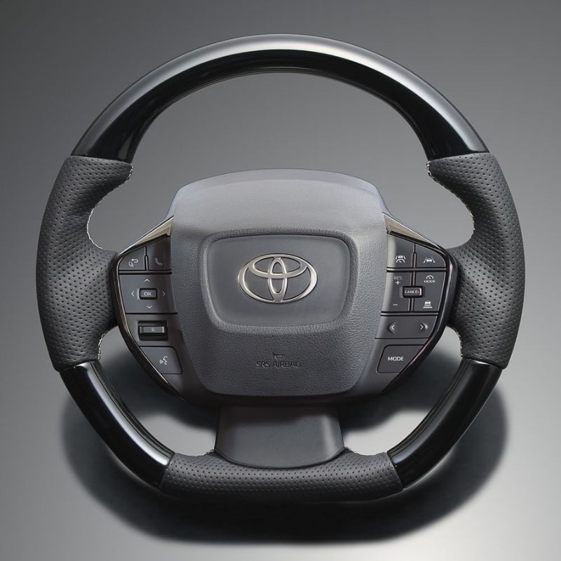 高品質の証ユーロステッチ採用 ピアノブラックxシルバーステッチ 純正交換ガングリップステアリング プリウス 60系 Gグレード LS212