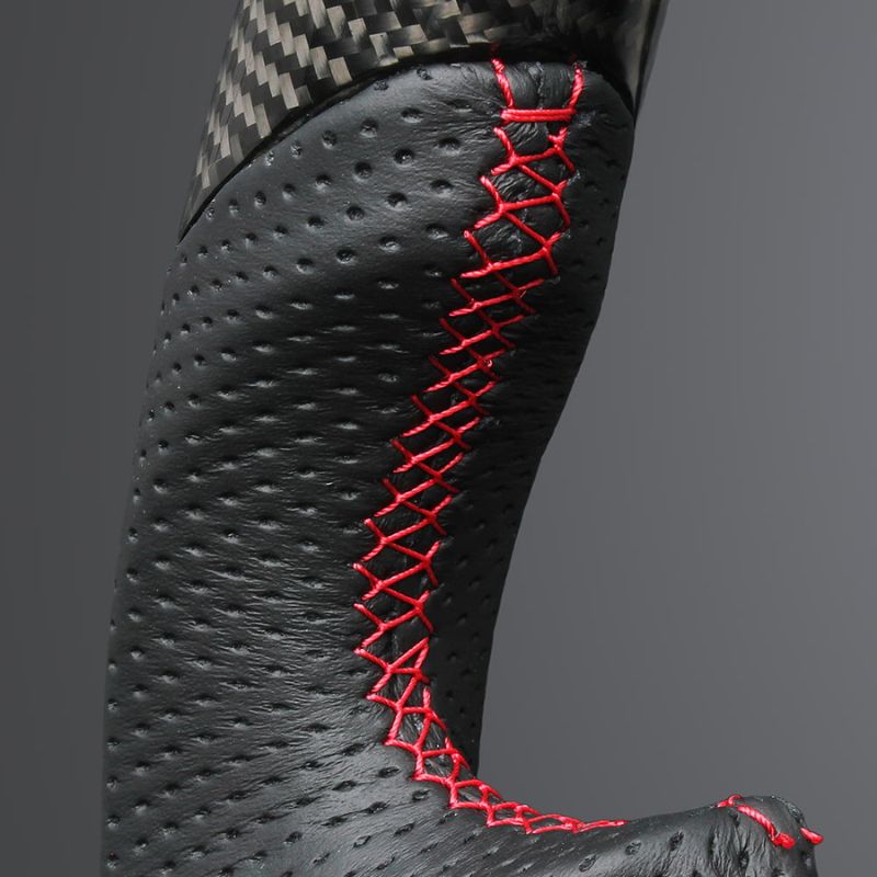 最上位モデル 艶ありリアルカーボン×本革グレー×レッドユーロステッチ 純正交換ガングリップステアリング GRヤリス 10系 LS209 GR BRIGHTFACE_UK