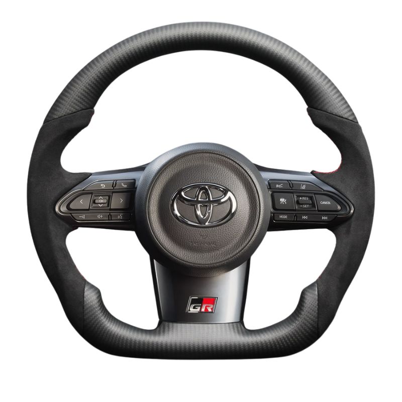 最上位モデル マットリアルカーボン×アルカンターラBK×レッドユーロステッチ 純正交換ガングリップステアリング GRカローラ 10系 LS208 GR