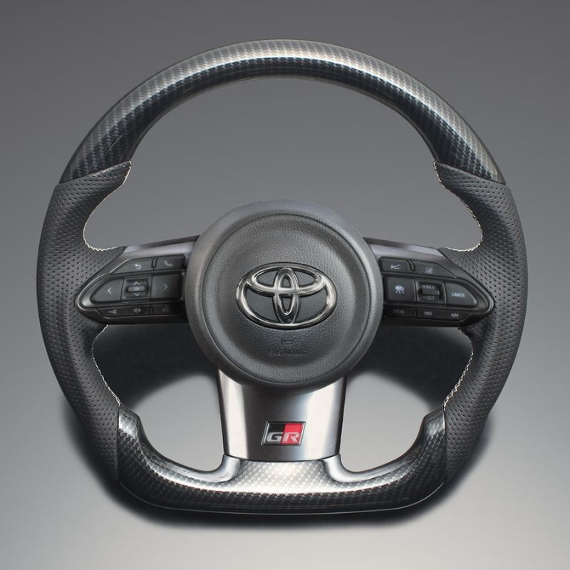 カーボン調xシルバーステッチ 純正交換ガングリップステアリング