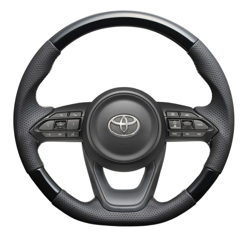 高品質の証ユーロステッチ採用 ピアノブラックxシルバーステッチ 純正交換ガングリップステアリング ヤリス MXP10系 R2|2- LS195