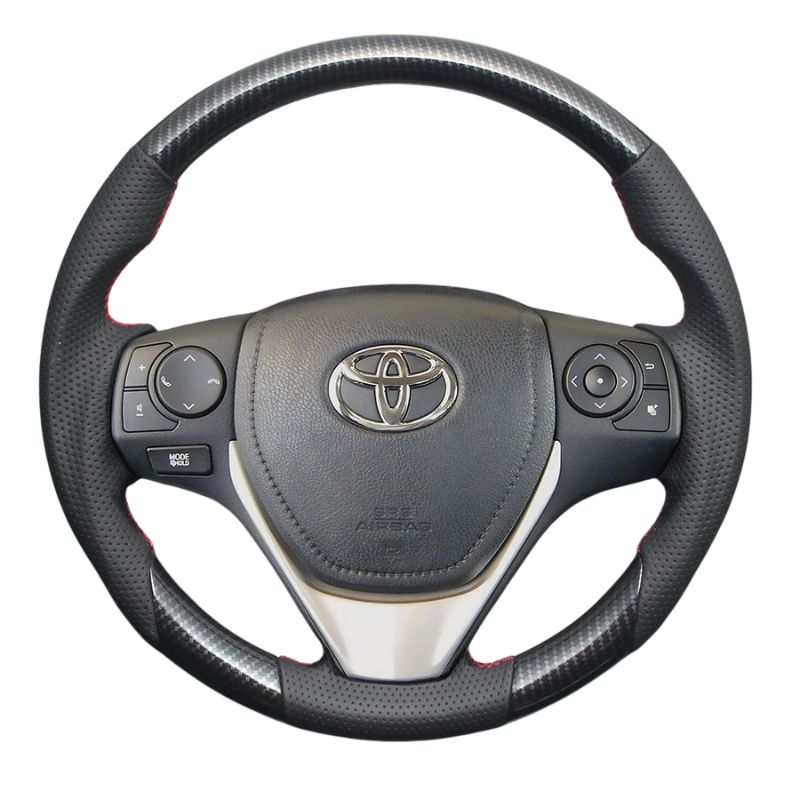 高品質の証ユーロステッチ採用 カーボン調xレッドステッチ 純正交換ガングリップステアリング オーリス 180系 H24-H30|3 LS194