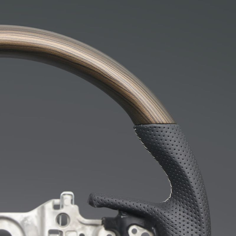 ウォールナット茶木目xシルバーステッチ 純正交換ガングリップステアリング