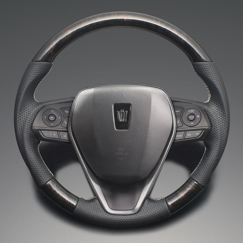 高品質の証ユーロステッチ採用 マホガニ調黒木目xシルバーステッチ 純正交換ガングリップステアリング カムリ 70系 H29 7-R5 12 LS204