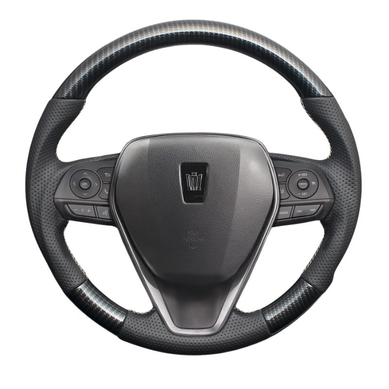 高品質の証ユーロステッチ採用 カーボン調xシルバーステッチ 純正交換ガングリップステアリング クラウン 220系 H30|-R4|7 LS203