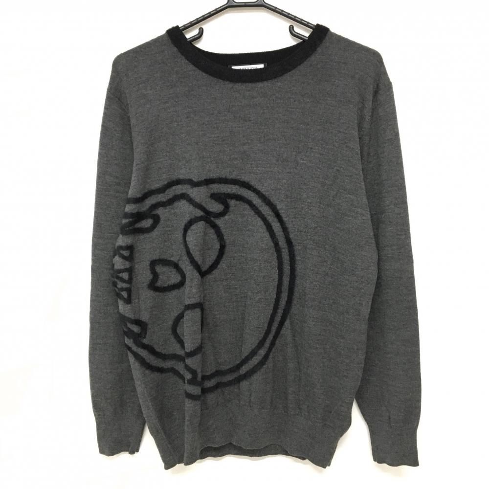 マークアンドロナ セーター グレー×黒 ビックスカル ニット メンズ 50 XL ゴルフウェア MARK＆LONA