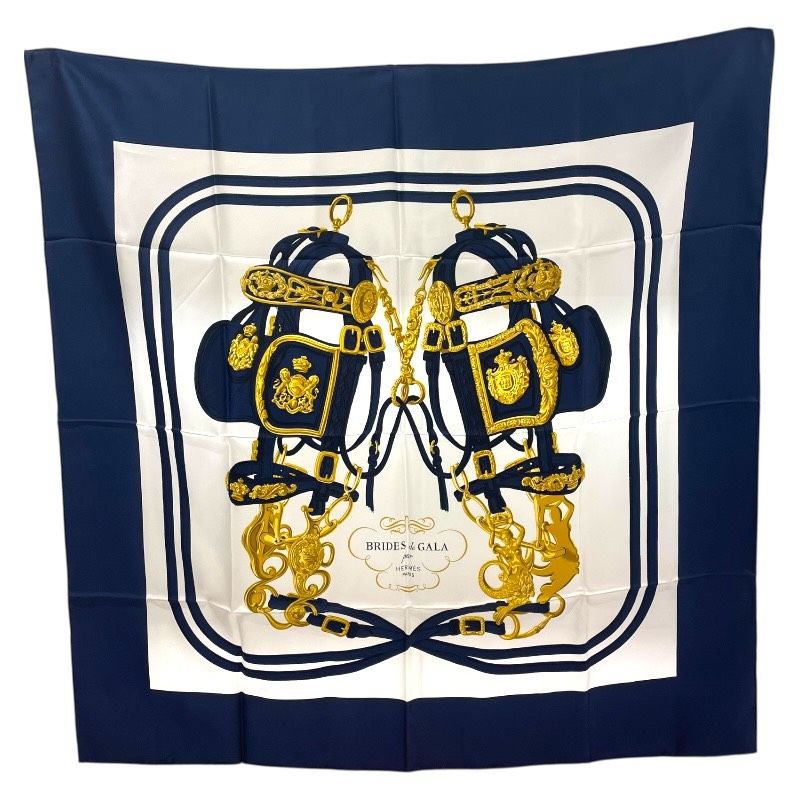 エルメス HERMES カレ90 BRIDES de GALA ブルー シルク シルク レディース スカーフ