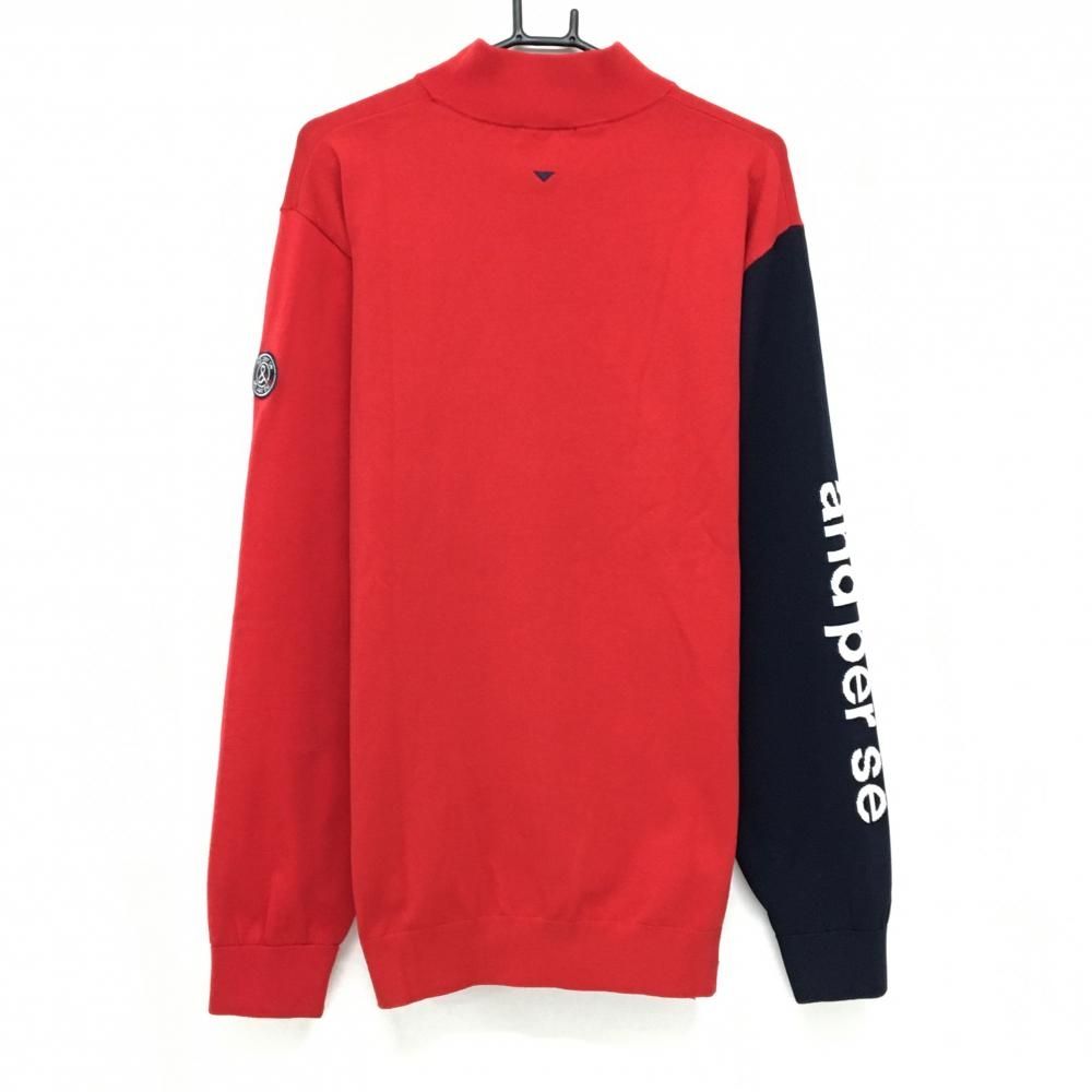 ハイネックセーター レッド×ネイビー