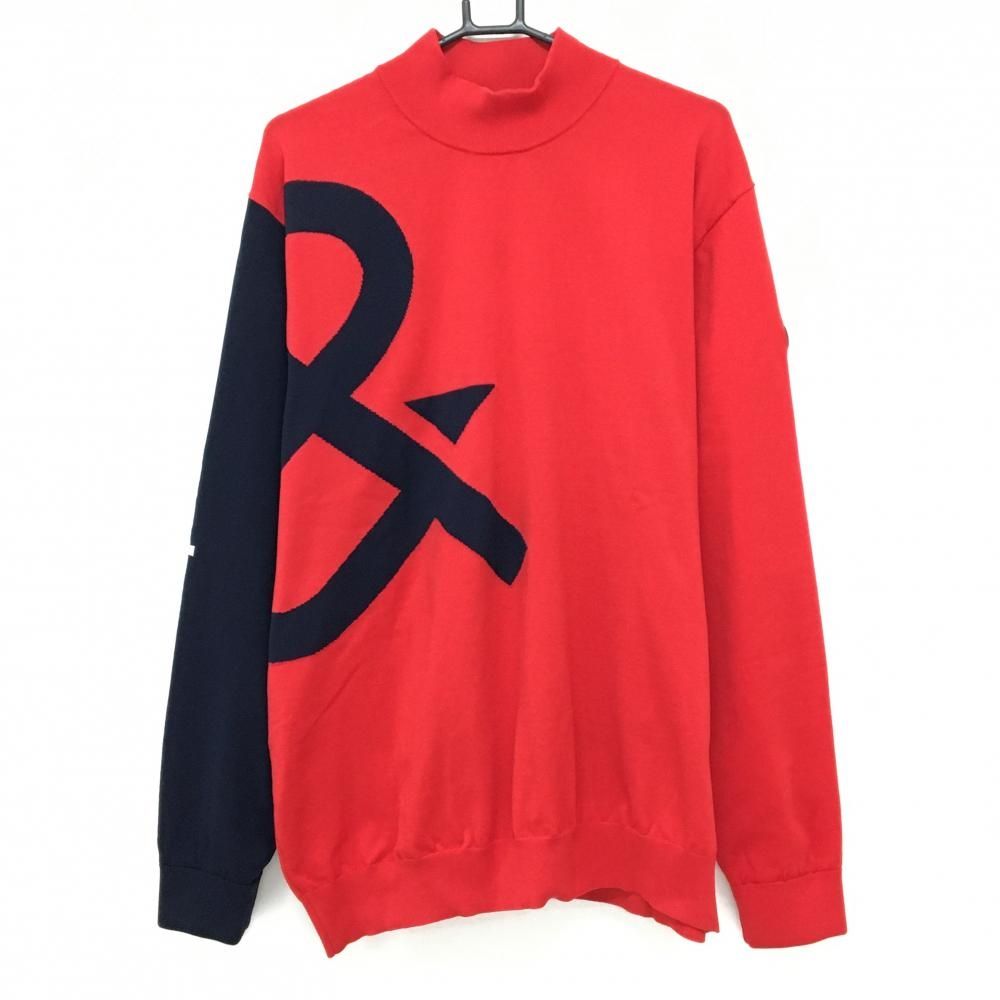 アンパスィ ハイネックセーター レッド×ネイビー ビッグロゴ メンズ 3L ゴルフウェア モデル 大きいサイズ and per se