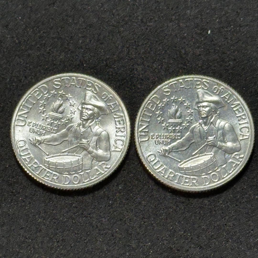 銀貨】1976年 アメリカ 建国200周年記念 25セント銀貨 2枚セット（S