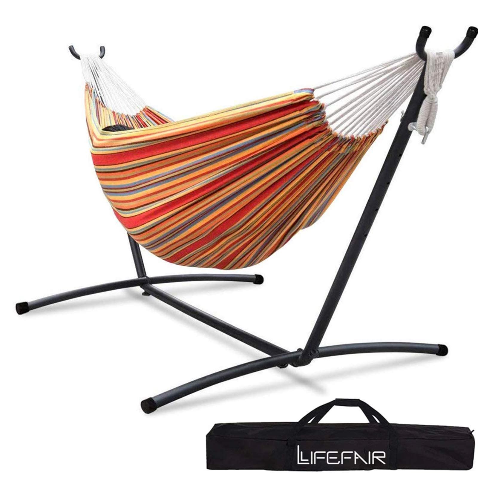 在庫セール 室内 室外 ダブルサイズ 兼用 自立式スタンドセット ハンモック 収納バッグ付き耐荷重300kg LifeFair