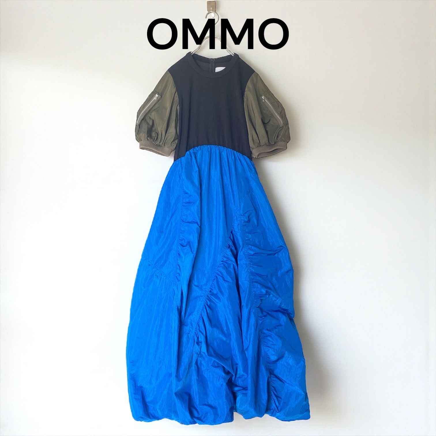 OMMO オーエムエムオー MA1風 ドッキング ワンピース ブルー