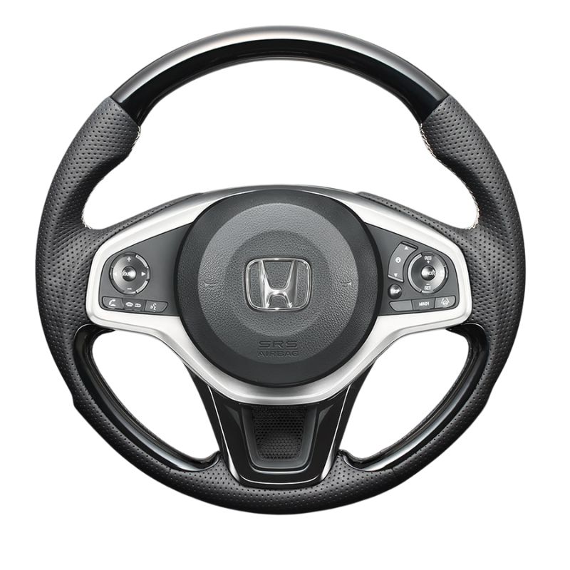 高品質の証ユーロステッチ採用 ピアノブラックxシルバーステッチ 純正交換ガングリップステアリング N-WGN カスタム含む JH3|4 R1|8- LS277