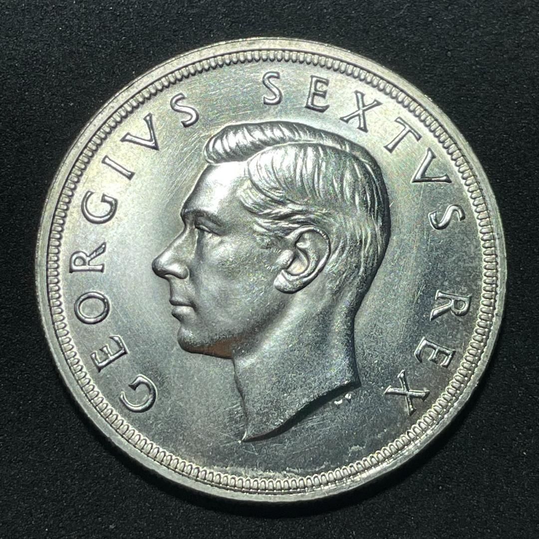 銀貨 1948年 南アフリカ 5シリング 銀貨 ジョージ6世 スプリングボック ♥ UNC 38.8mm 28.28g 銀貨資産 クラウンサイズ 379