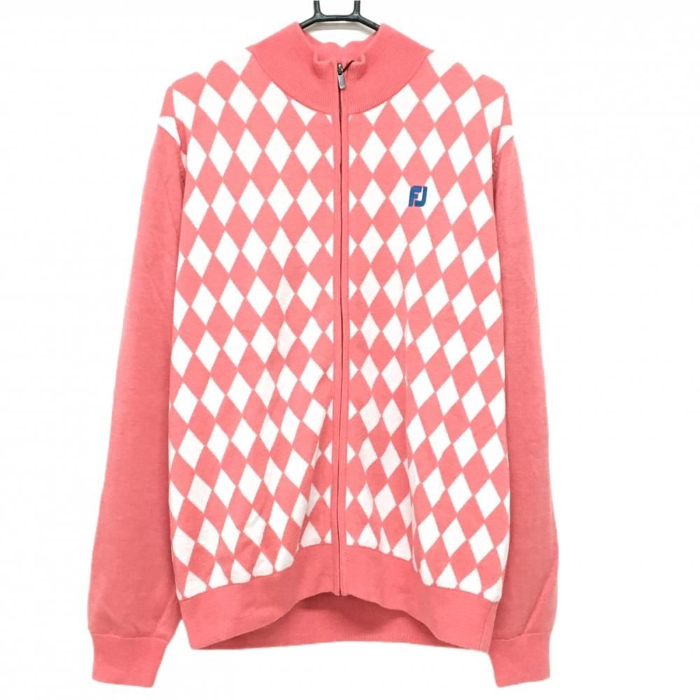 フットジョイ ニットジャケット ピンク×白 身頃ダイヤ柄 裏地付き メンズ XL ゴルフウェア FootJoy