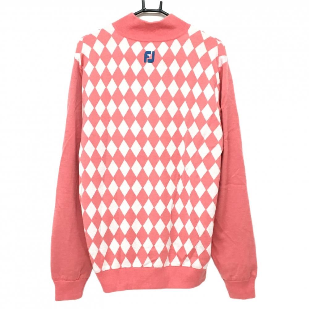 フットジョイ ニットジャケット ピンク×白 身頃ダイヤ柄 裏地付き メンズ XL ゴルフウェア FootJoy