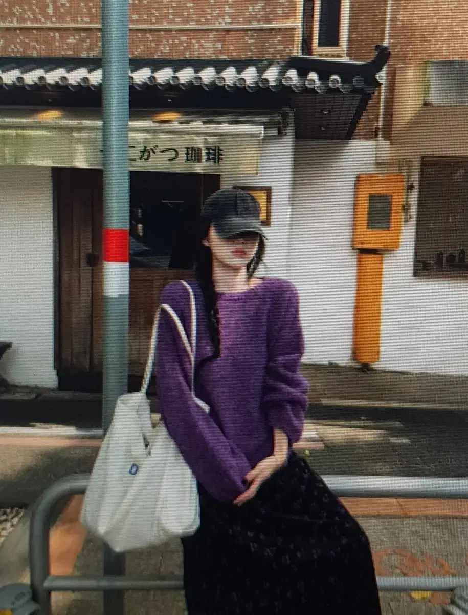 海外配送 PURPLEパープルニット 黒PURPLEパープルフラワーロングスカートセット