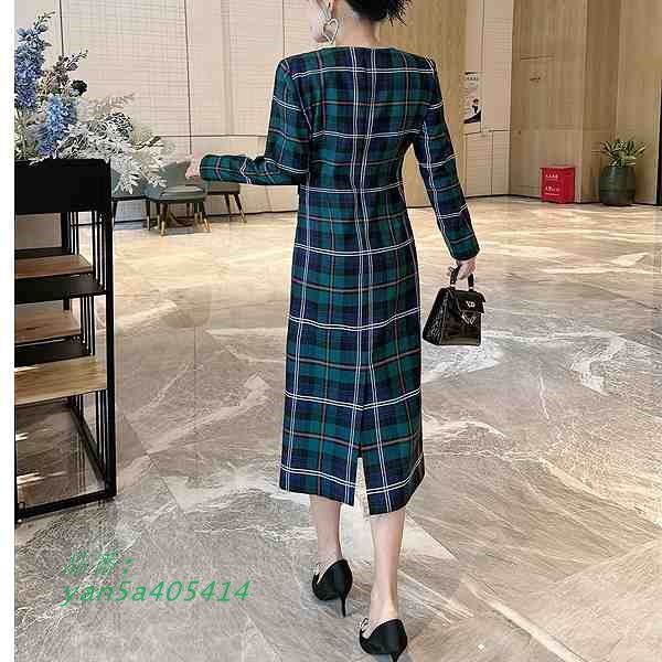 タータンチェックワンピース ウエスト変形デザイン
